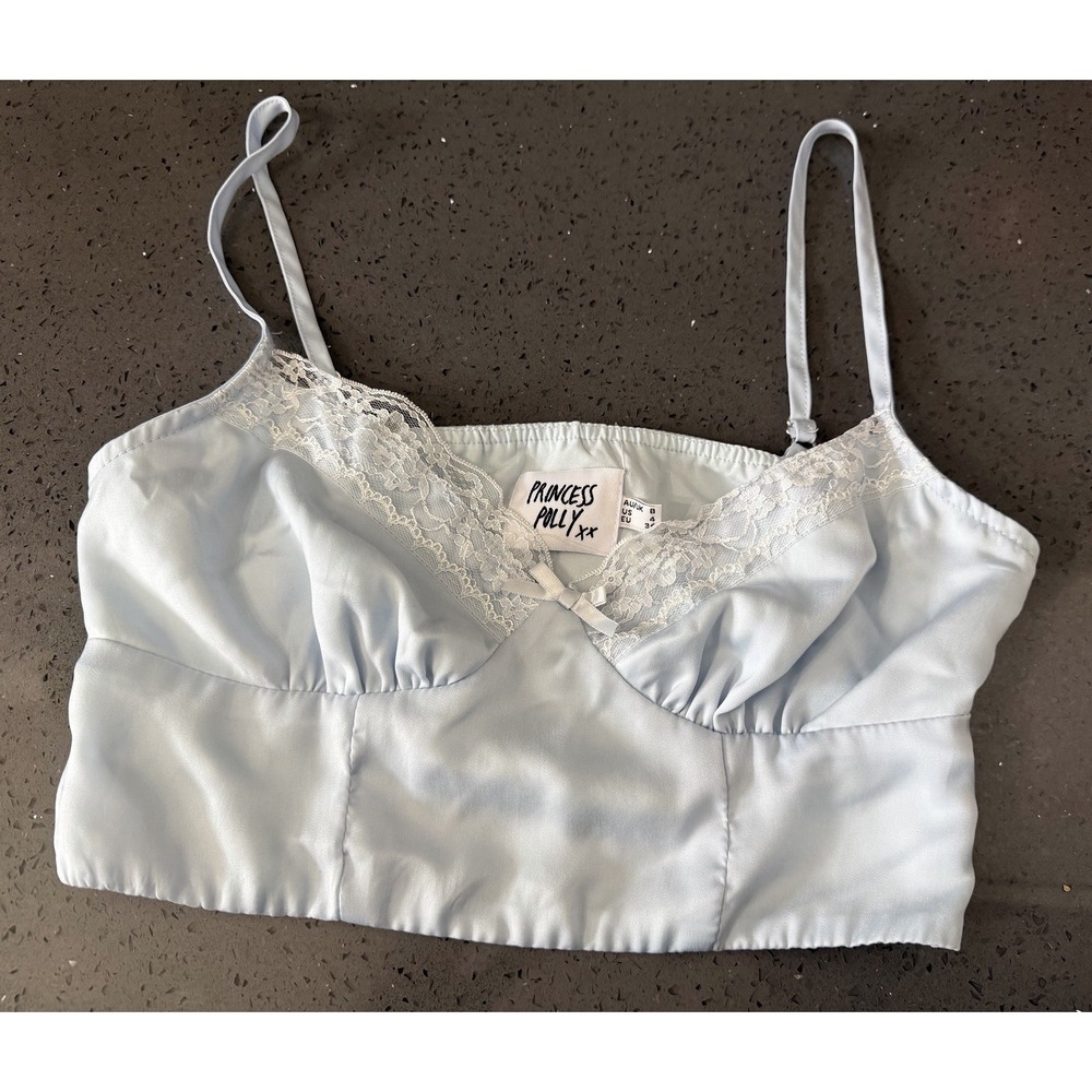 Princess‎ Polly Corset Top Baby Blue Crop Tank Top Shirt Lace Trim Sz 4